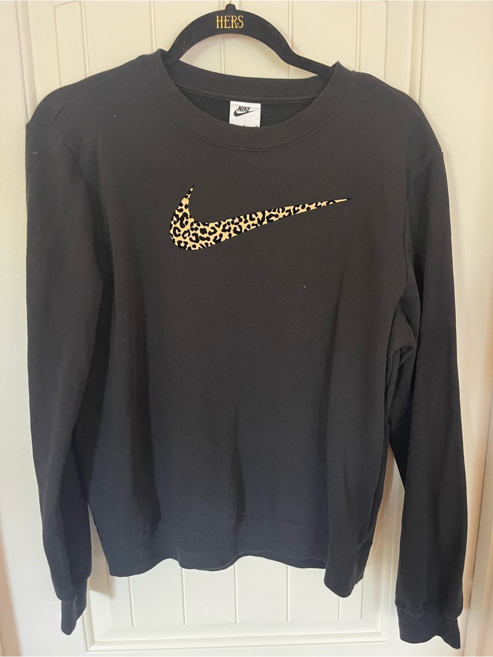 Nike Black Crewneck Sweatshirt with Leopard Swoosh